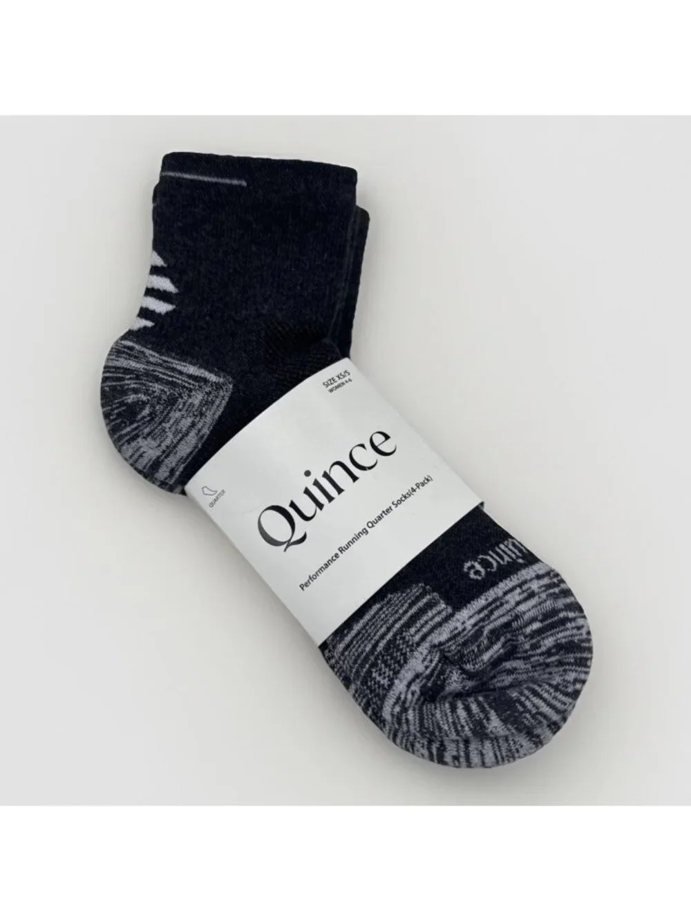 Quince Women's Performance Running Quarter Socks 4-Pack in Grey Size XS/S 4-6